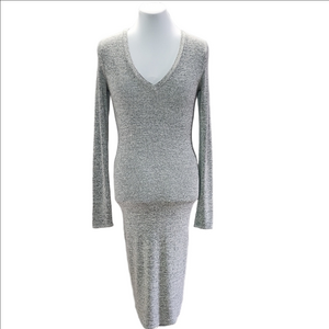 ARITZIA WILFRED FREE Gray v-neck long sleeve bodycon knit midi maxi dress